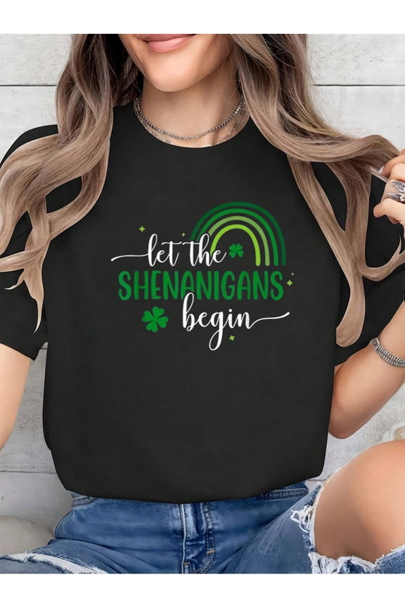 100% Cotton Let The Shenanigans Begin St Patricks Day Lucky Shamrock T-Shirt