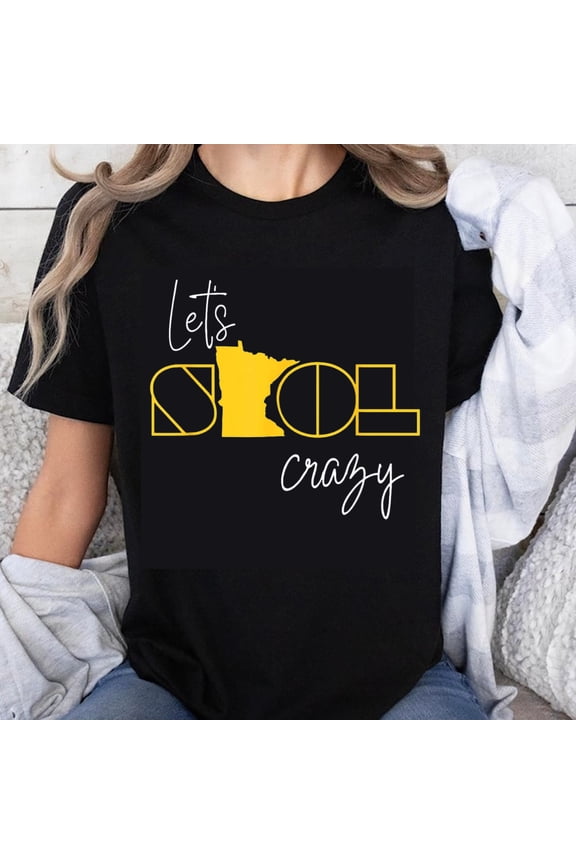 100% Cotton Lets Go Crazy Minnesota State Outline T-Shirt Unisex Casual Graphic Tee for Men Women Students and Fans
