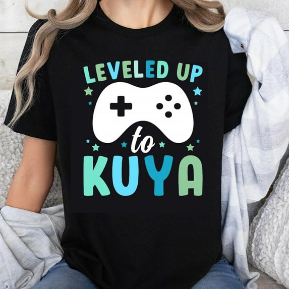 100% Cotton Leveled Up to Kuya Gamer Shirt Funny Uncle Gift for New Uncle Kuya T-Shirt Men Women Unisex Casual Tee