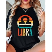 Cotton Libra Zodiac Sign & Star Sign Libra T-Shirt Womens Graphic Tee Casual Tops