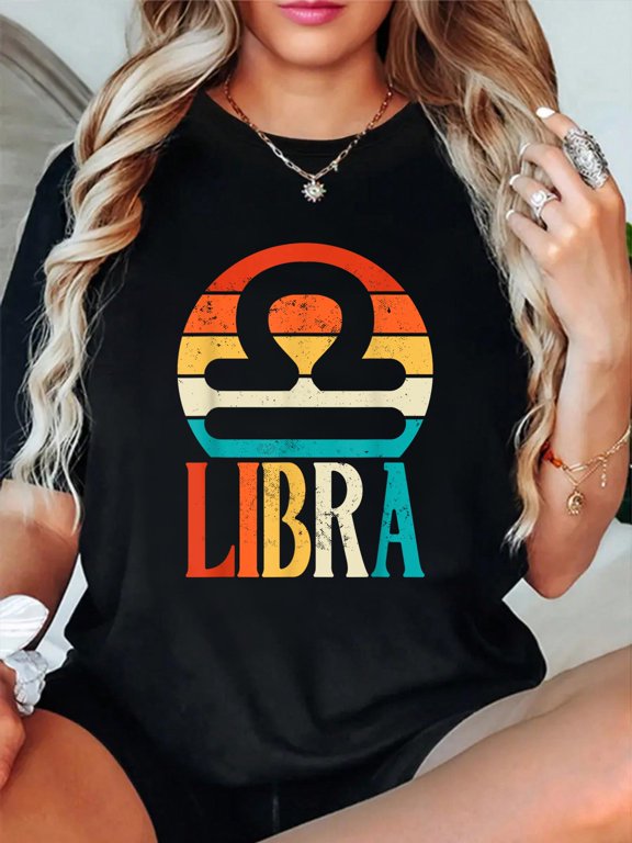 Cotton Libra Zodiac Sign & Star Sign Libra T-Shirt Women's Graphic Tee Casual Tops