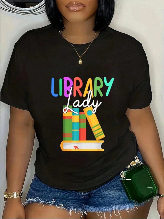 100% Cotton Librarian T-Shirt, Funny Bookworm Graphic Tee, Library Lady Reading Books Lover Print Shirt, Casual Short Sleeve Crew Neck Top, Gift T-Shirt for Men and Women