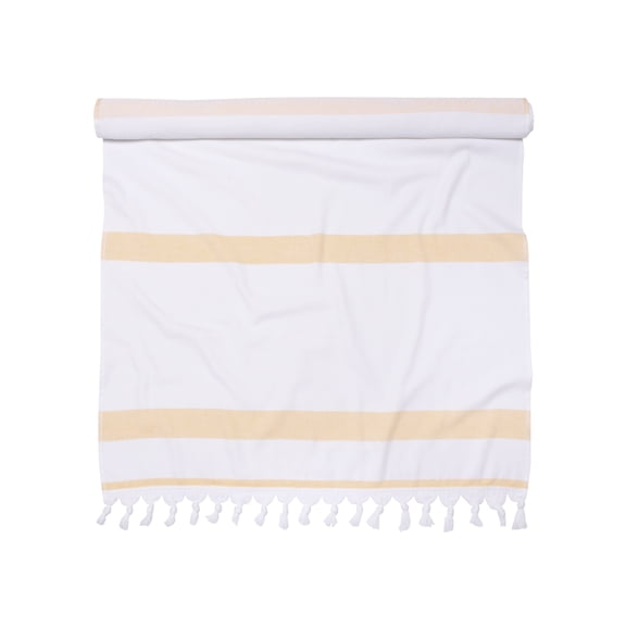 100% Cotton Lila Fouta Beach Towel, Lightweight, Soft and Absorbent Terry Cloth Backing, Nautical Cabana Stripes Pattern Travel Bath Towel , 35" x 68", Yellow by Blue Nile Mills