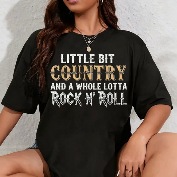 100% Cotton Litl' Bit Country Whole Lotta Rock n’ Roll Classic Black T-Shirt