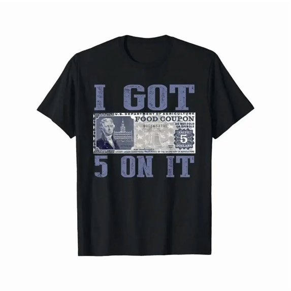 100% Cotton Cotton Loose Fit Graphic T-Shirt - "I Got $5 on It" Streetwear Design with Vintage Currency Print, Black Casual Short Sleeve Tee for Casual Attire & Ho Golf Gift T-Shirt For Men and Women