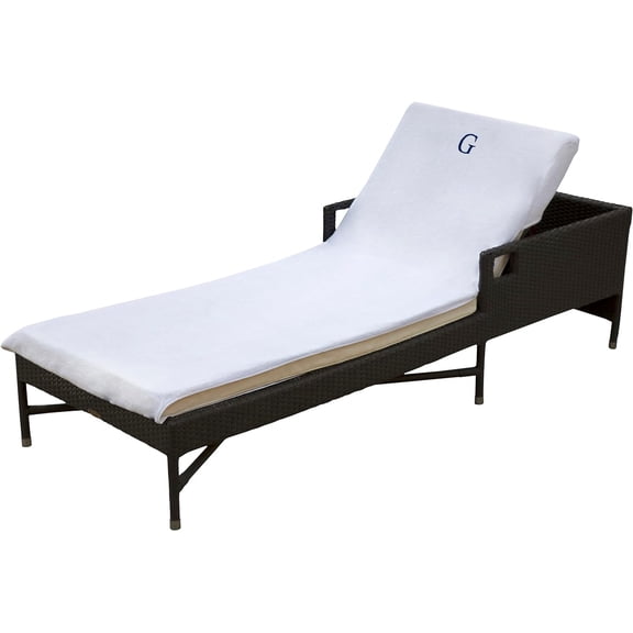 100% Cotton Lounge Chair Cover with Personalized Monogrammed Letters, Thick, Super Soft, Plush and Highly Absorbent Cotton Terry Towel, Bright White, G