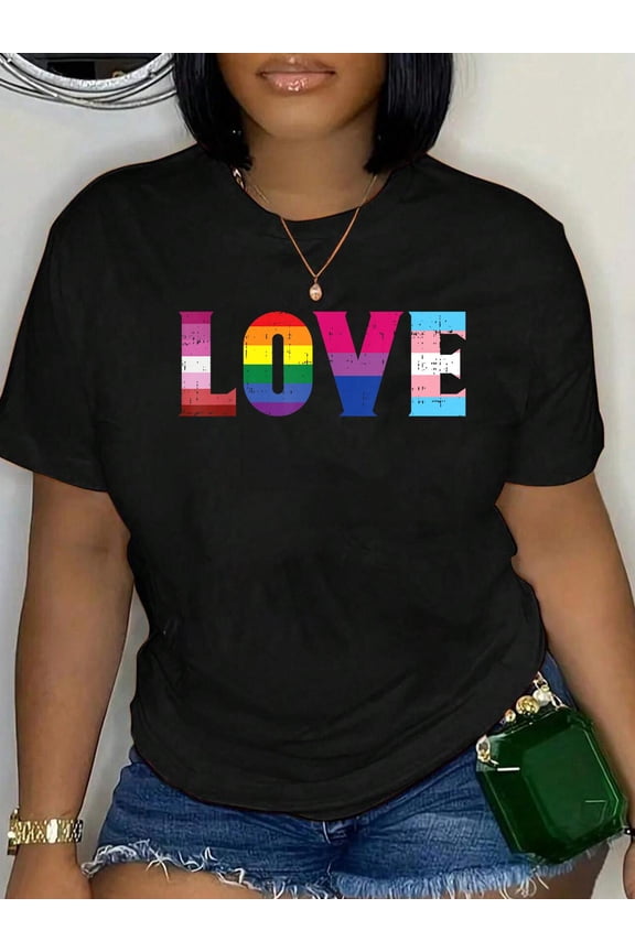 100% Cotton Love LGBT Pride Ally Lesbian Gay Bisexual Transgender Ally T-Shirt Women's Graphic Tee Casual Tops