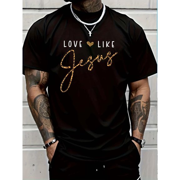 100% Cotton Love Like Jesus Leopard Heart Christian Faith Believer T-Shirt Graphic T-shirts for men and women