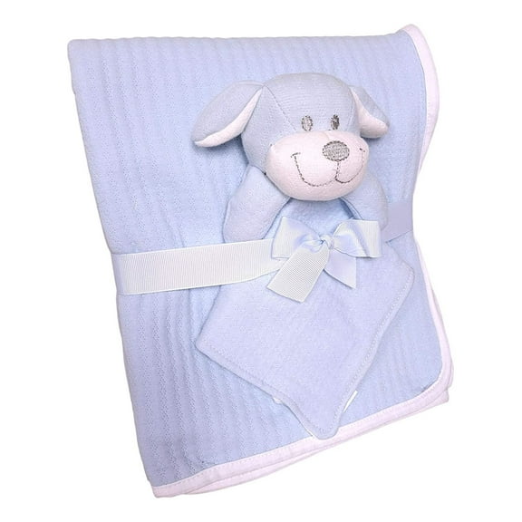 100% Cotton Lovey Lovie with Security Blanket Set for Newborn Infant - Puppy Dog, Elephant Unicorn - Custom Personalized Available Blue Puppy - No Embroidery