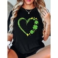 thumbnail image 1 of 100% Cotton Lucky Four Leaf Clover Irish Shamrock St Patrick's Day Heart T-Shirt Print Round Neck Cotton T-Shirt, Summer Women's Tops, gift, 1 of 2