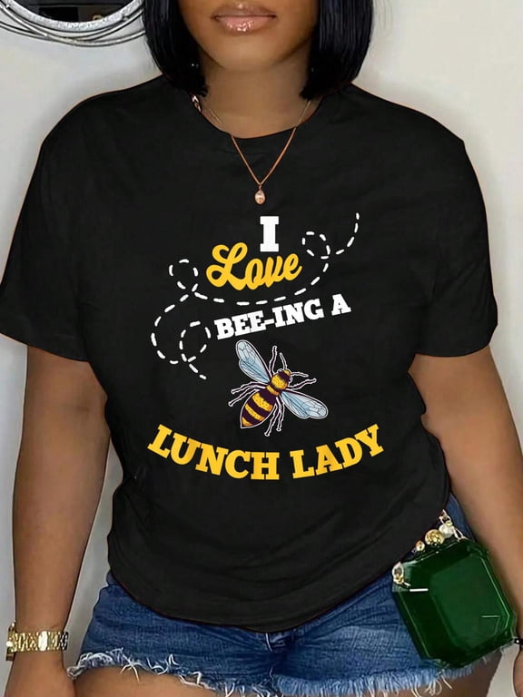 Cotton Lunch Lady Bee Lover Cafeteria School Food Service Crew T-Shirt Women's Graphic Tee Casual Tops