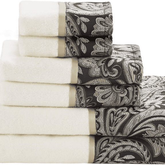 100% Cotton Luxurious Bath Towel Set Highly Absorbent, Quick Dry, Jacquard Paisley Design, Hotel & Spa Quality for Bathroom Dr, Multi-Sizes, Black 6 Piece