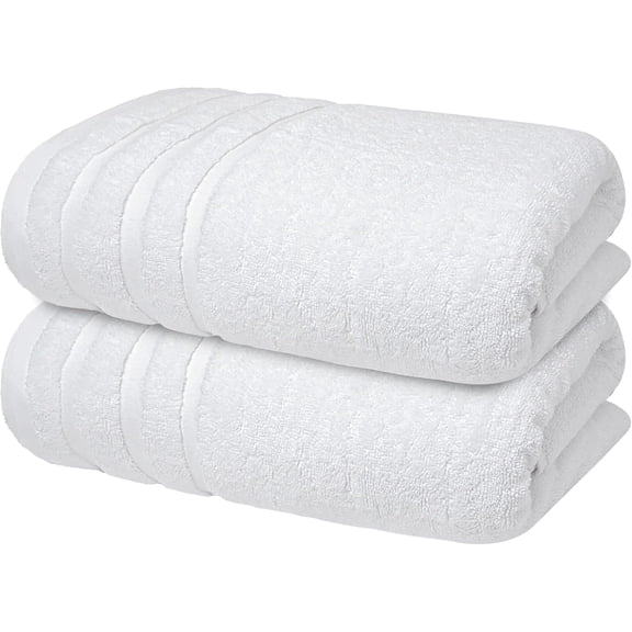 100% Cotton Luxury Bath Towels Set of 2 (27x54 Inches) (Brilliant White, Bath Towels - Pack 2)