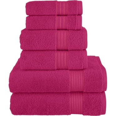 100% Cotton Luxury Bathroom Towels Set, Quick Dry, 2 Bath Towels, 2 Hand Towels, 2 Wash Cloths - 6 Piece Set, Hot Pink