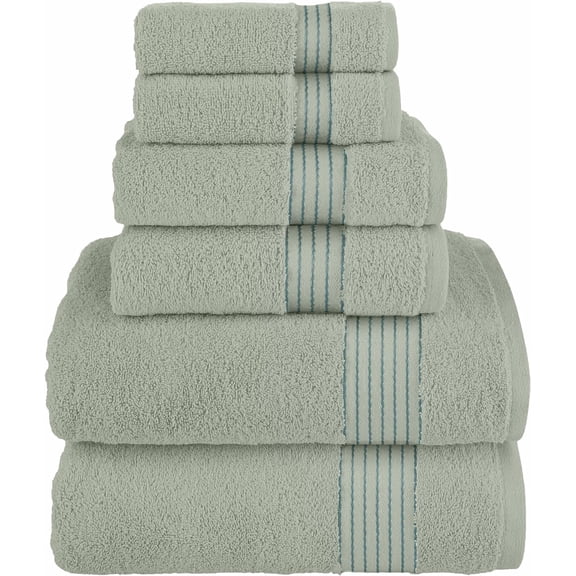 100% Cotton Luxury Bathroom Towels Set, Quick Dry, 2 Bath Towels, 2 Hand Towels, 2 Wash Cloths - 6 Piece Set, Mint Green