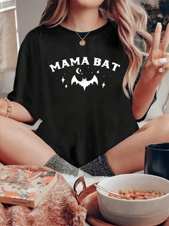 100% Cotton Mama Bat Gothic Clothes For Women Goth Mom Gothic Moms T-Shirt Summer Tops For Women