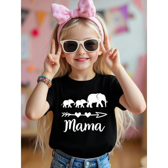 100% Cotton Mama Elephant 2 Babies Kids Mom of Two Cute Mothers Day T-Shirt Graphic T-shirts girls