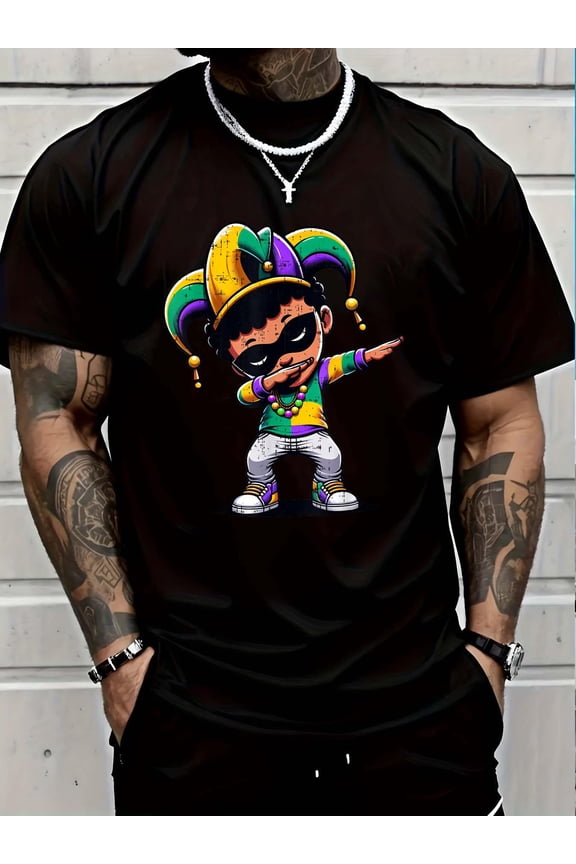 100% Cotton Mardi Gras Dabbing Boy Black Funny Outfit Jester Hat Kids T-Shirt Graphic T-shirts for men and women