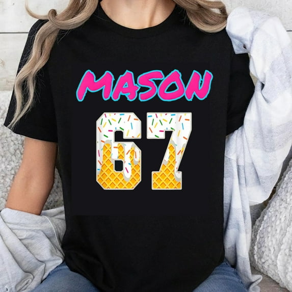 100% Cotton Mason 67 Ice Cream Cone Jersey Style T-Shirt Unisex Funny Casual Graphic Tee for Kids and Adults