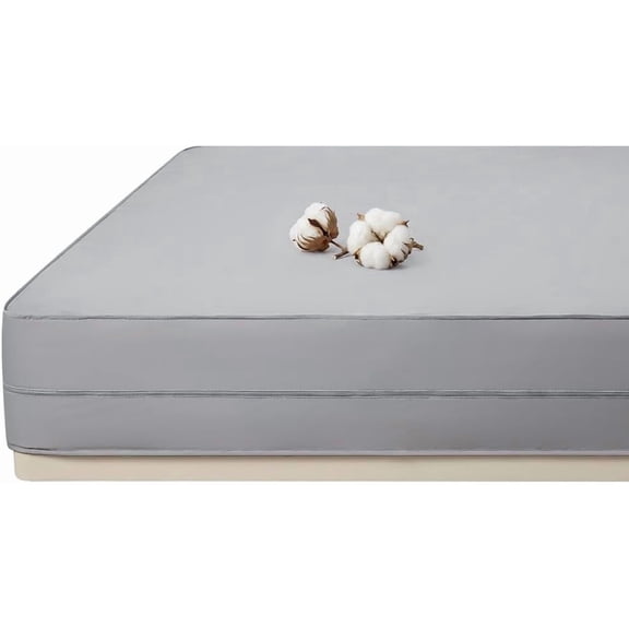100% Cotton Mattress Encasement Full Size 16 Inch Deep Zippered Six-Sided Breathable Gray