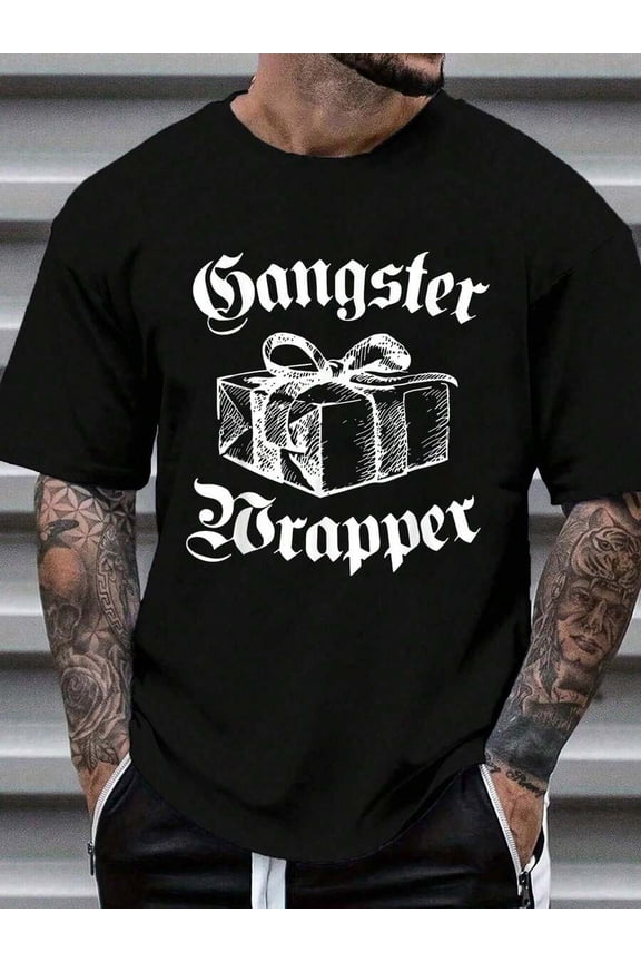100% Cotton Men Christmas T-Shirt Gangster Wrapper Funny Christmas Santa Xmas Holiday Gift T-Shirt Print T-Shirt Casual Crew Neck Short Sleeve Comfort Tee Top For Spring & Summer Men's Clothing