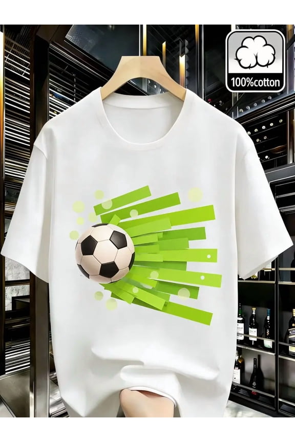 100% Cotton Men Women Unisex Soccer Ball Graphic T - Shirt, Comfortable Breathable, Fashion Retro, Street Trend Y2K Style, 1pc, Ideal for Festival Gift
