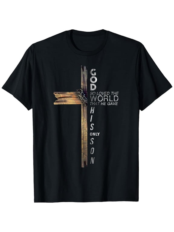 100% Cotton Men's Christ Cross Christian 9 John 3 16 T-Shirt, Comfortable Breathable Soft Tee, Men's 100% Cotton Graphic T-Shirt 180gsm Golf Gift T-Shirt For Men and Women