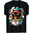 thumbnail image 1 of 100% Cotton Men's Festive Delight Cute Cat Ramen Graphic T-Shirt - 180g Crew Neck Short Sleeve, Regular Fit All-Season Casual Wear, Whimsical Design for Day, Chris Golf Gift T-Shirt For Men and Women, 1 of 5