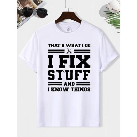 100% Cotton Men's Regular Fit Letter Print Round Neck Tee, Summer Clothes, Casual Short Sleeve Crew Neck Graphic T-shirt for Summer, Men's Top for Daily Wear, Grap Golf Gift T-Shirt For Men and Women