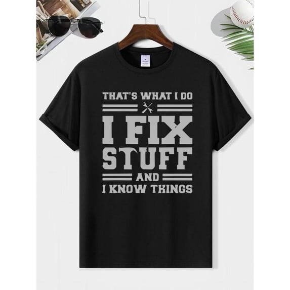 100% Cotton Men's Regular Fit Letter Print Round Neck Tee, Summer Clothes, Casual Short Sleeve Crew Neck Graphic T-shirt for Summer, Men's Top for Daily Wear, Grap Golf Gift T-Shirt For Men and Women