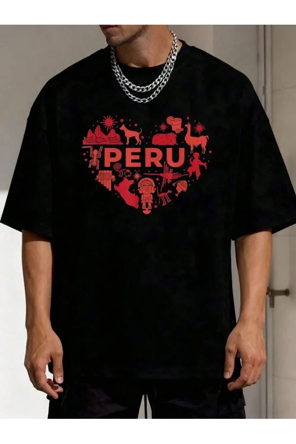 100% Cotton Men's T-Shirt I Love Peru Heart Simbols Art Travel-Shirt