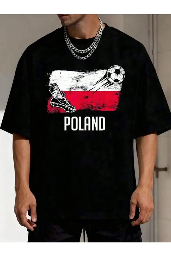 100% Cotton Men's T-Shirt Poland Jersey Polish Soccer Polish-Shirt