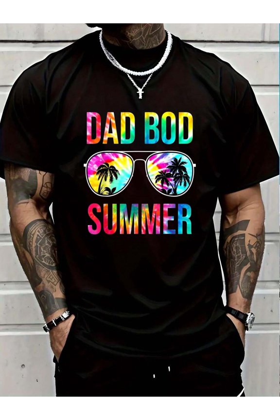 100% Cotton Mens Dad Bod Summer Sunglasses Tie Dye Funny Vacation Summer T-Shirt Graphic T-shirts for men