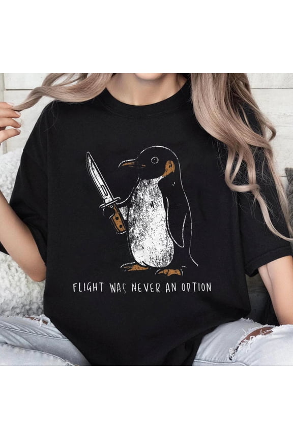 100% Cotton Mens Funny T Shirts Flight was Never an Option Sarcastic Penguin Graphic Novelty Tee for Men