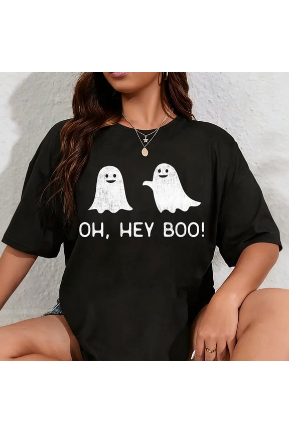 100% Cotton Mens Oh Hey Boo T Shirt Funny Halloween Party Ghost Relationship Tee for Guys