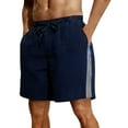 thumbnail image 1 of 100% Cotton Mens Shorts Stripes Wide Leg Elastic Waist High Rise Drawstring Running Biker Shorts with Pockets Blue S-2XL, 1 of 8