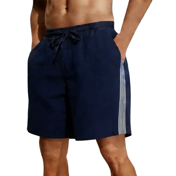 100% Cotton Mens Shorts Stripes Wide Leg Elastic Waist High Rise Drawstring Running Biker Shorts with Pockets Blue S-2XL