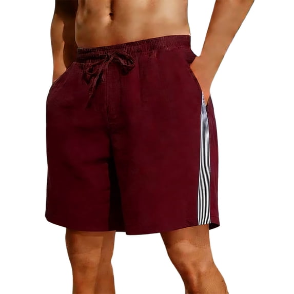 100% Cotton Mens Shorts Stripes Wide Leg Elastic Waist High Rise Drawstring Running Biker Shorts with Pockets Red S-2XL