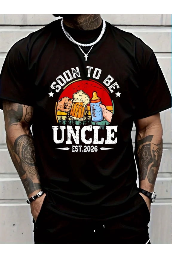 100% Cotton Mens Soon To Be Uncle 2026 Retro Pregnancy Announcement Dad T-Shirt Men's Women's Vintage Summer Vacation Tops Graphic Tee