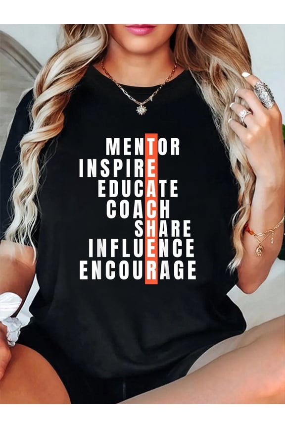 100% Cotton Mentor Teachers, Inspire, Educate, Coach, Share, Influence T-Shirt Women's Men's Graphic Tee Casual Tops