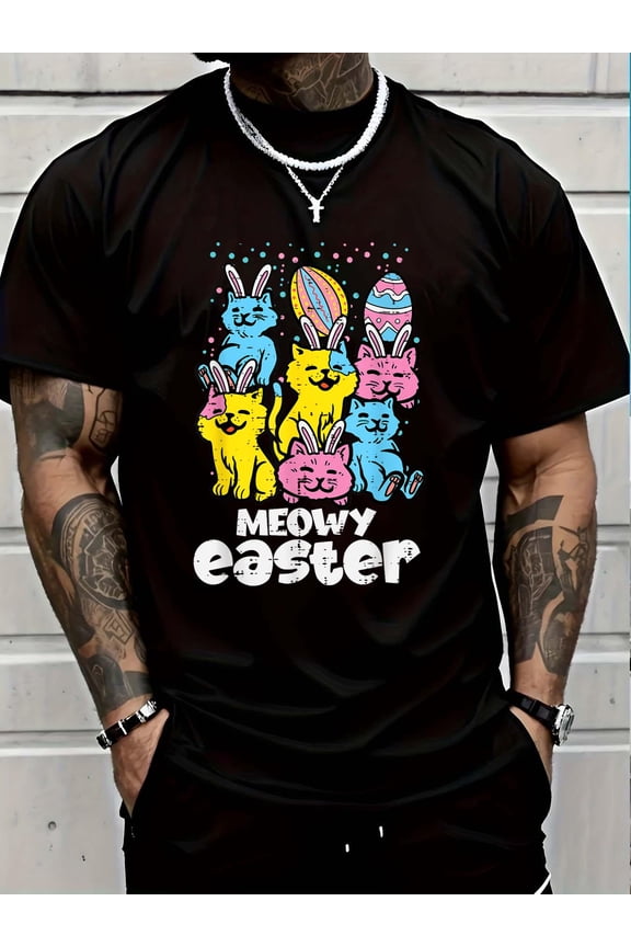 100% Cotton Meowy Easter Bunny Cats Spring Animal Pet Women Girls Kids T-Shirt Graphic T-shirts for men and women