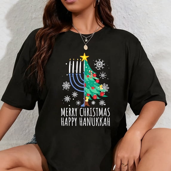 100% Cotton Merry Chrismukkah Happy Christmas Hanukkah T-Shirt