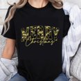 thumbnail image 1 of 100% Cotton Merry Christmas Camouflage Print Women's Black T-Shirt Holiday Seasonal Casual Top Gift For Her, 1 of 5