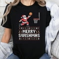 thumbnail image 1 of 100% Cotton Merry Swishmas Santa Basketball Christmas Ugly Sweater Style T-Shirt Holiday Funny Gift for Men Women, 1 of 5