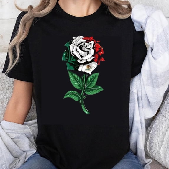 100% Cotton Mexican Flag Rose Design T-Shirt Women Men Casual Short Sleeve Graphic Tee Mexico Independence Day Apparel