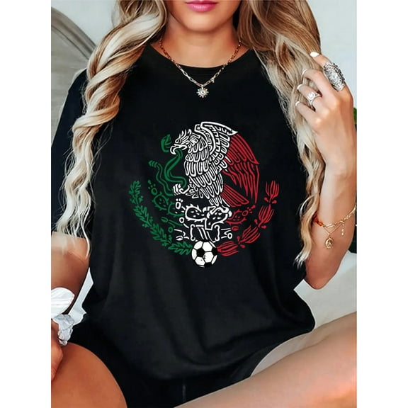 100% Cotton Mexico Flag Mexican Eagle Soccer Men Women Boys Girls T-Shirt
