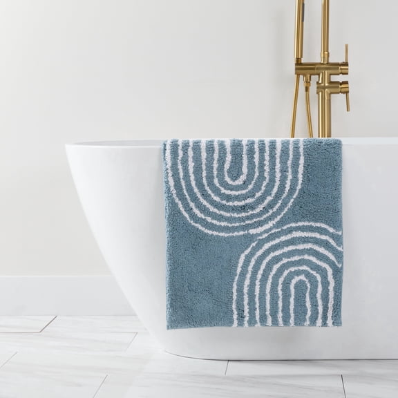 100% Cotton Modern Patterned Bath Mat by Comfort Canopy, Light Blue Geometric, 24" x 17"