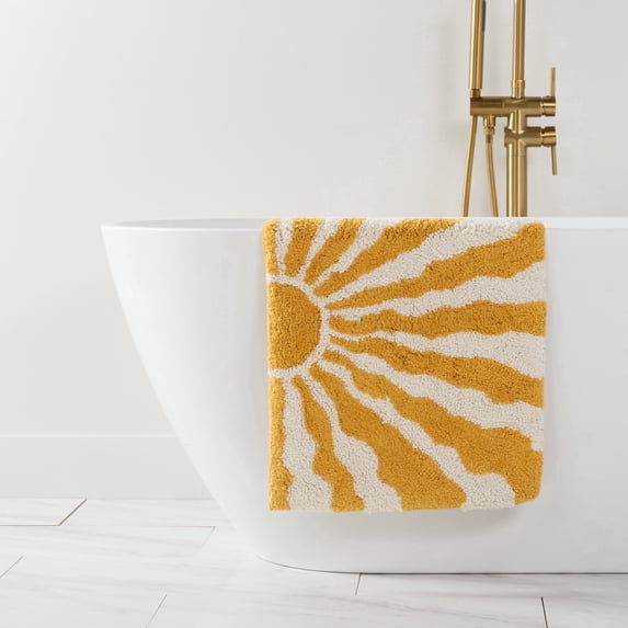 100% Cotton Modern Patterned Bath Mat by Comfort Canopy, Yellow Sunrise, 24" x 17"