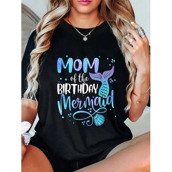 100% Cotton Mom Of The Birthday Mermaid Family Matching Party Crew T-Shirt