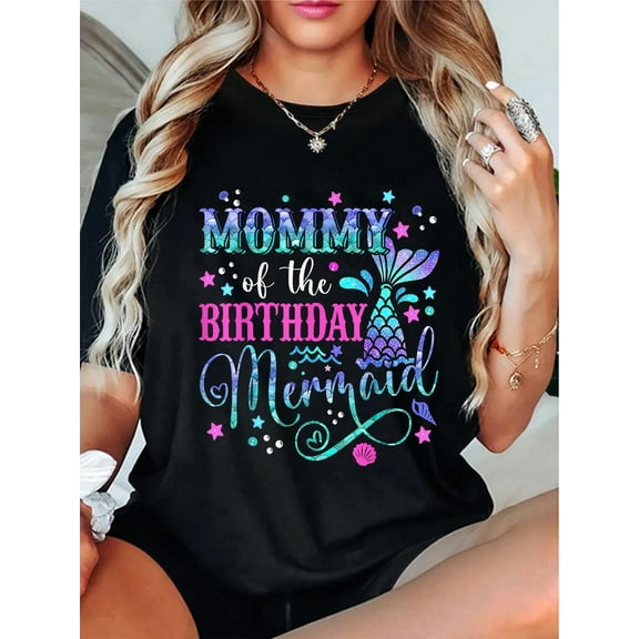 100% Cotton Mommy Of The Birthday Mermaid Girl Bday Party Family T-Shirt